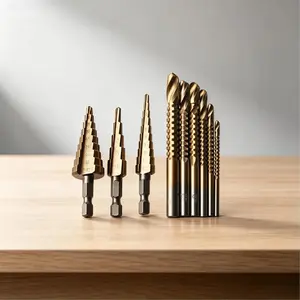 9Pcs Step Drill Bit Set, Multiple Hole Step Drill Kit, High Speed Steel Drill Bits for Metal, Wood & Plastic, Tower Style Unibit Hole Cutter, Precision Core Drilling Tool for Woodworking & DIY