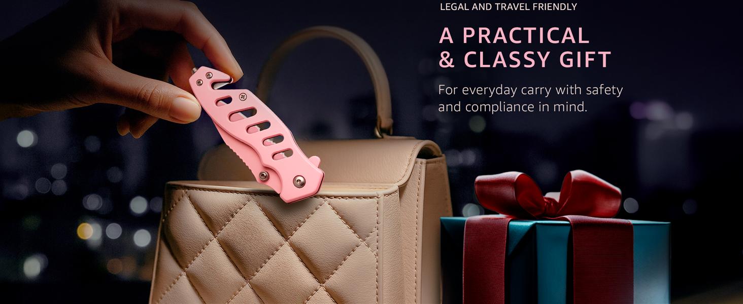 Pink Pocket Knife for Women - Legal Small Knife - 2.68 Inch Serrated Blade - Womens Knife for Self Defense - Cute Girl Survival Tool Pocket & Folding Knives - Mothers Day Gift Idea - 6655 P