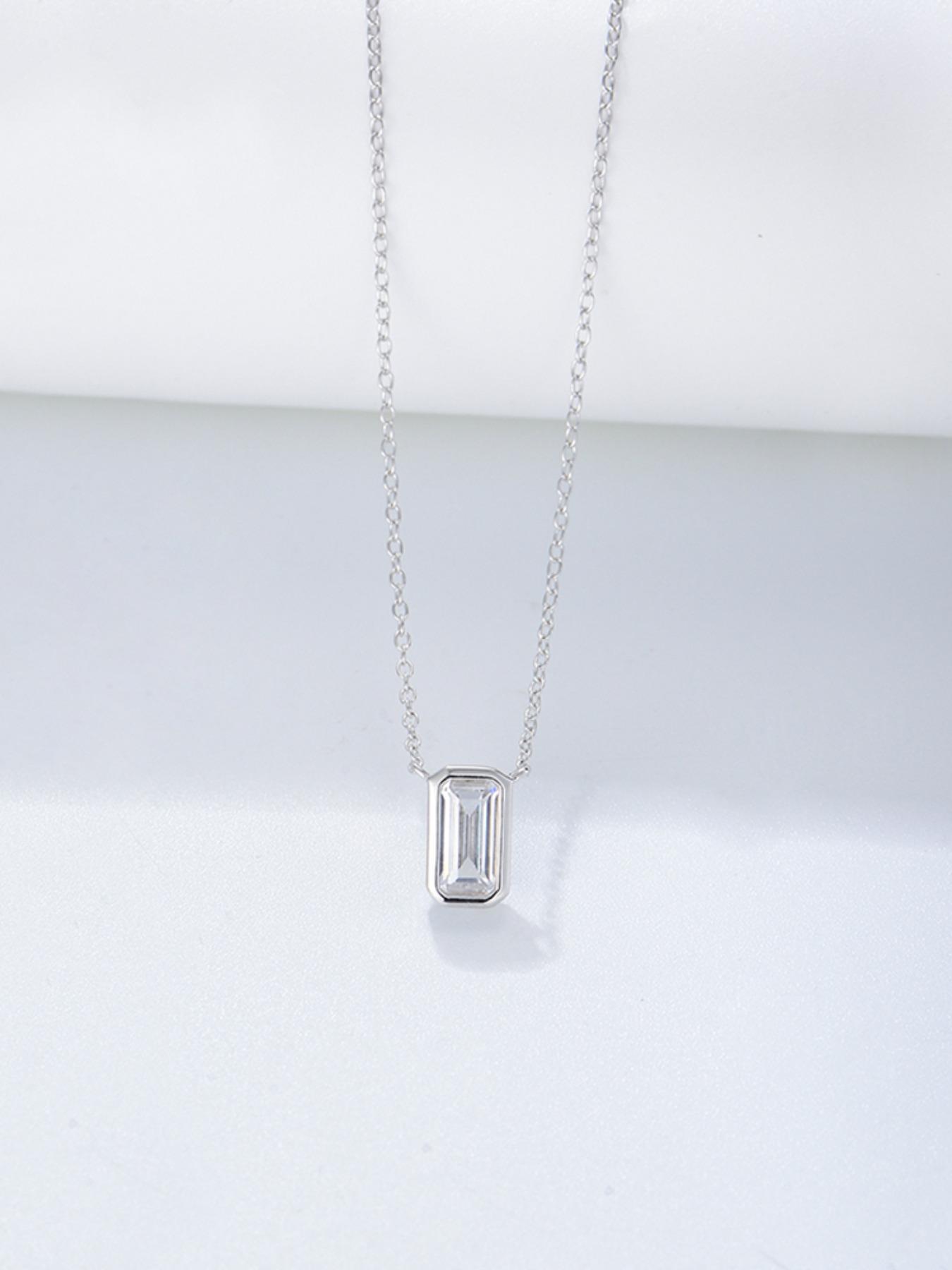 S925 Sterling Silver Rectangle Shaped Artificial Zircon Pendant Necklace, Fashion Jewelry for Party, Daily Clothing Decor, Trendy All-match & Exquisite Jewelry for Gift