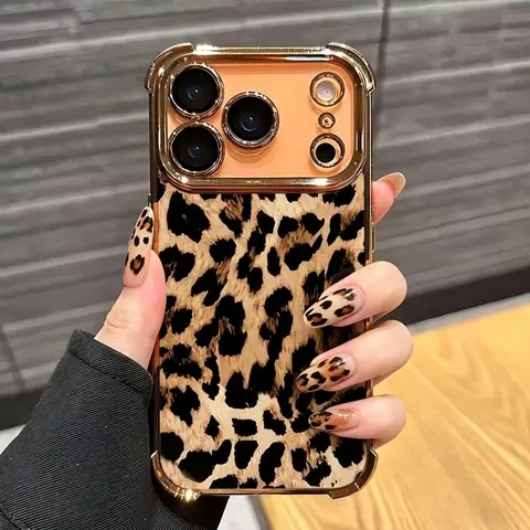 Women's Preppy Street Cheetah Print Transparent Cellphone Cover - Golden Anti-Scratch Protector for iPhone 11/12/13/14/15/16/17 Series Phone Accessories