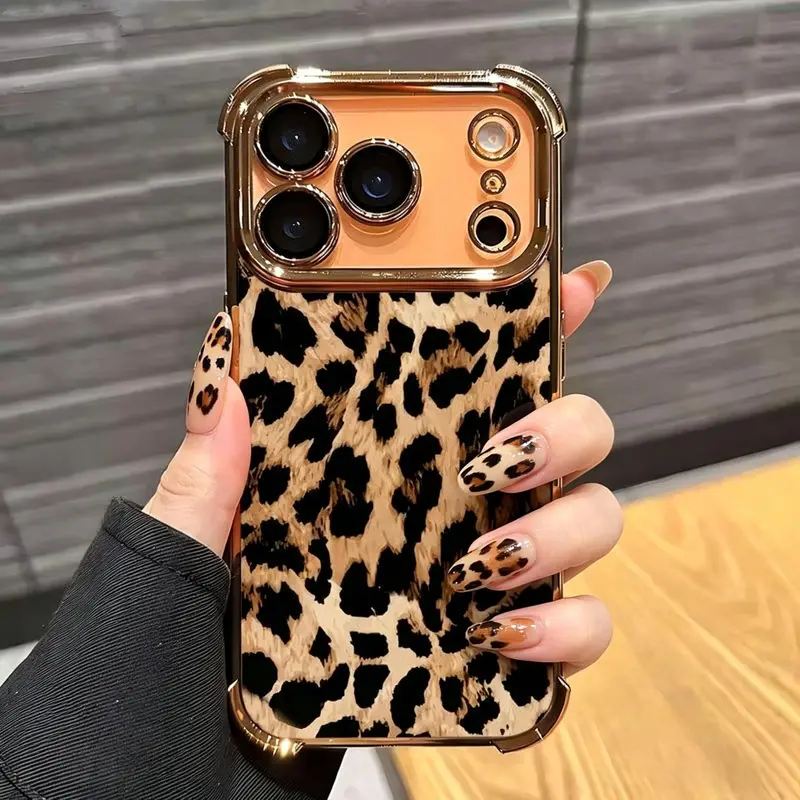 Women's Preppy Street Cheetah Print Transparent Cellphone Cover - Golden Anti-Scratch Protector for iPhone 11/12/13/14/15/16/17 Series Phone Accessories