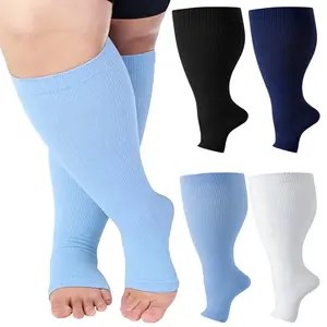 Plus Size Open Toe Compression Socks for Men and Women, 15-20mmHg, Wide Calf Knee High Toeless Stockings, Graduated Compression, Relief for Edema, Varicose Veins & Circulation Protection sport ankle