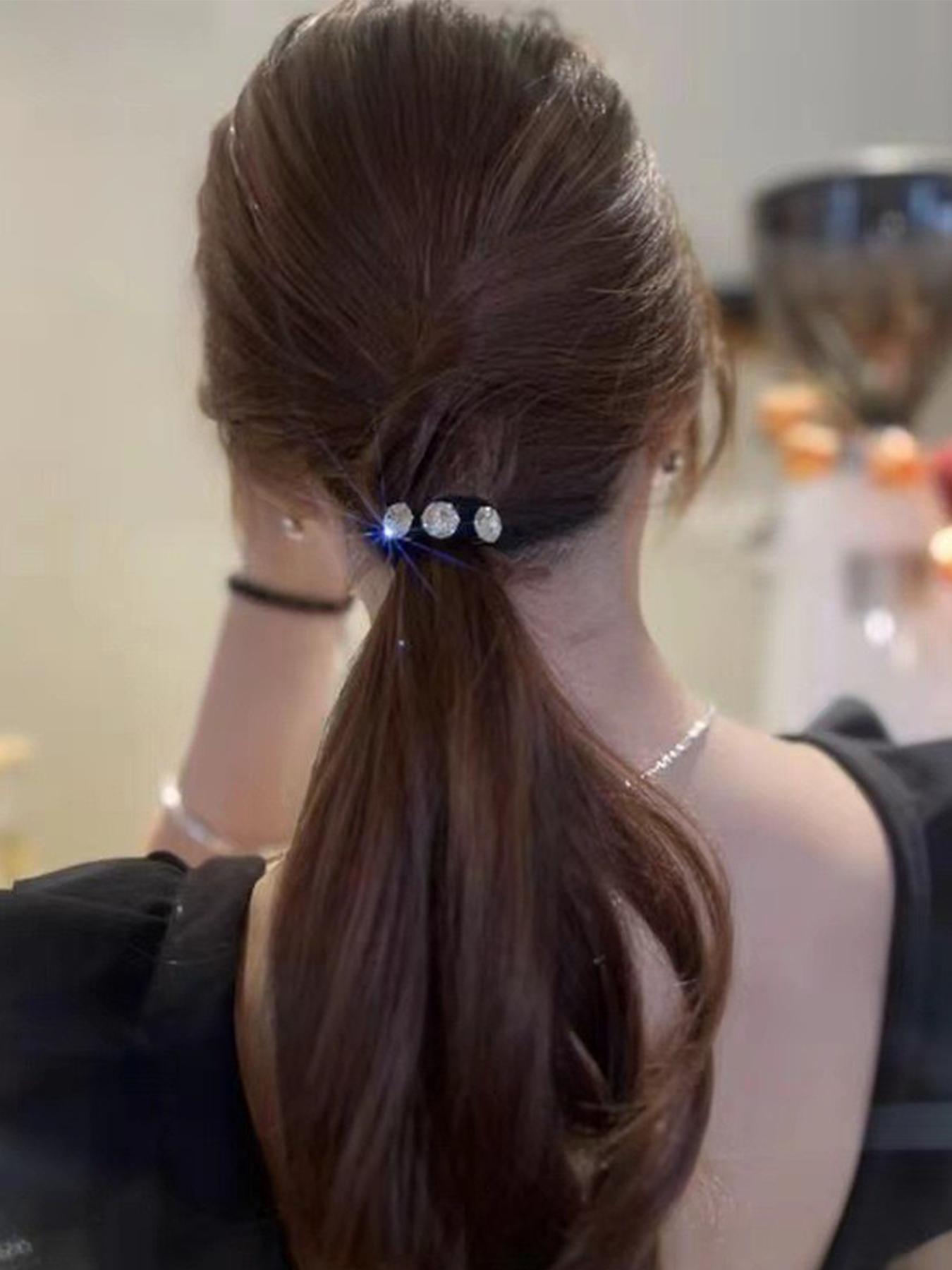 Rhinestone Decorated Hair Tie, High Elasticity Hair Tie, Fashion Hair Accessories for Women & Girls, Minimalist Headwear Suitable for Thick Hair, Elastic Hair Accessory