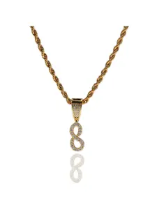 Hip Hop Iced Out Cursive Number Pendant Necklace, Copper Base, Gold/Silver Tone, 24 Inch Twist Rope Chain, Fashion Jewelry, Custom Date Unisex Gift for Men Women