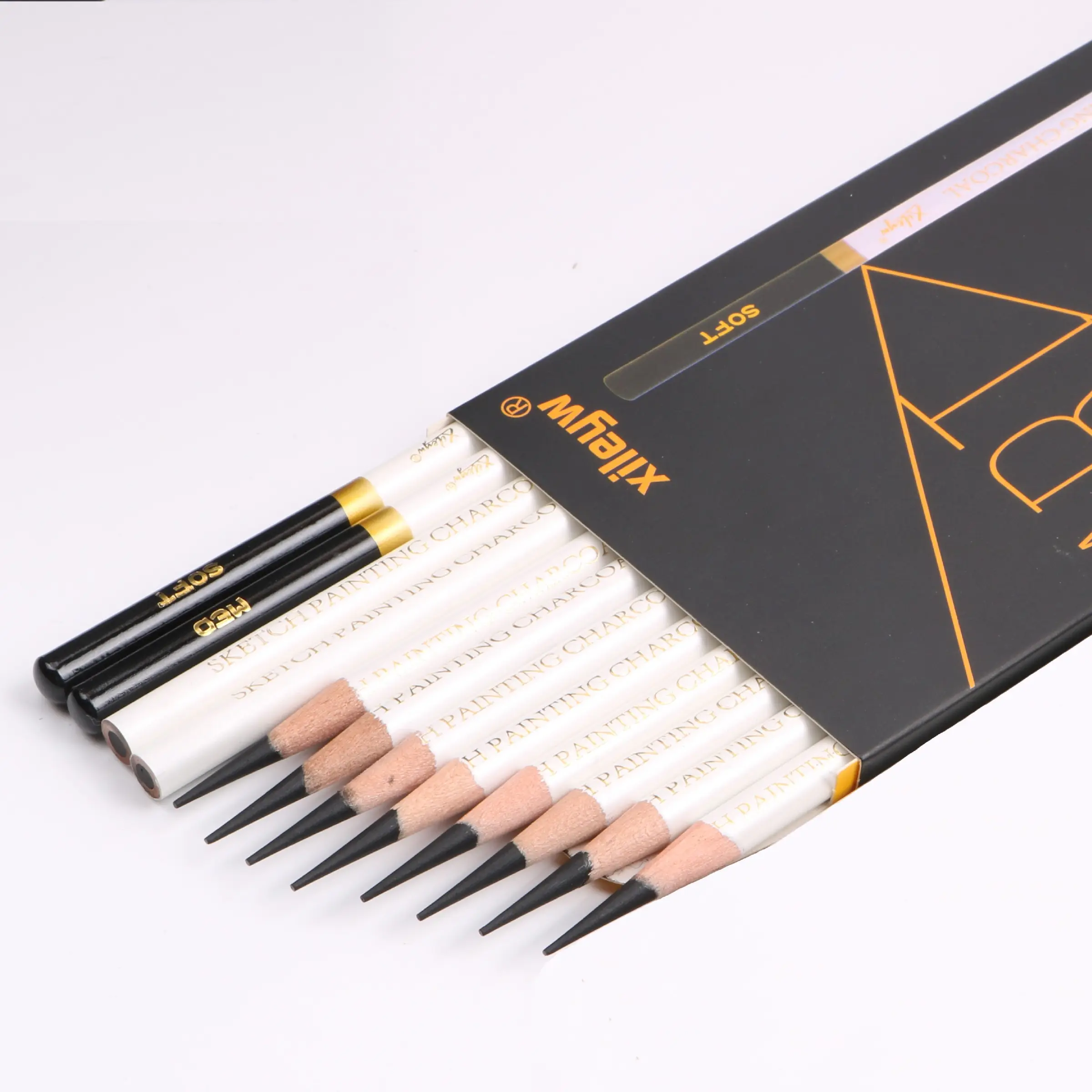 Professional Charcoal Pencils Set - 12Pcs Sketching Kit (6 Soft, 4 Medium, 2 Hard) for Drawing & Art Art Drawing Supplies Art Materials
