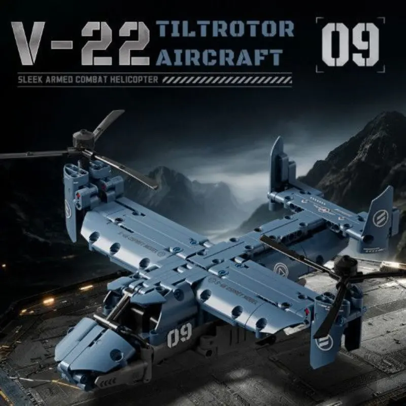 Large Size V-22 Osprey Plane Building Blocks Set, High Restoration Military Tiltrotor Aircraft Model, Educational DIY Toy, Collectible Desktop Display Ornament