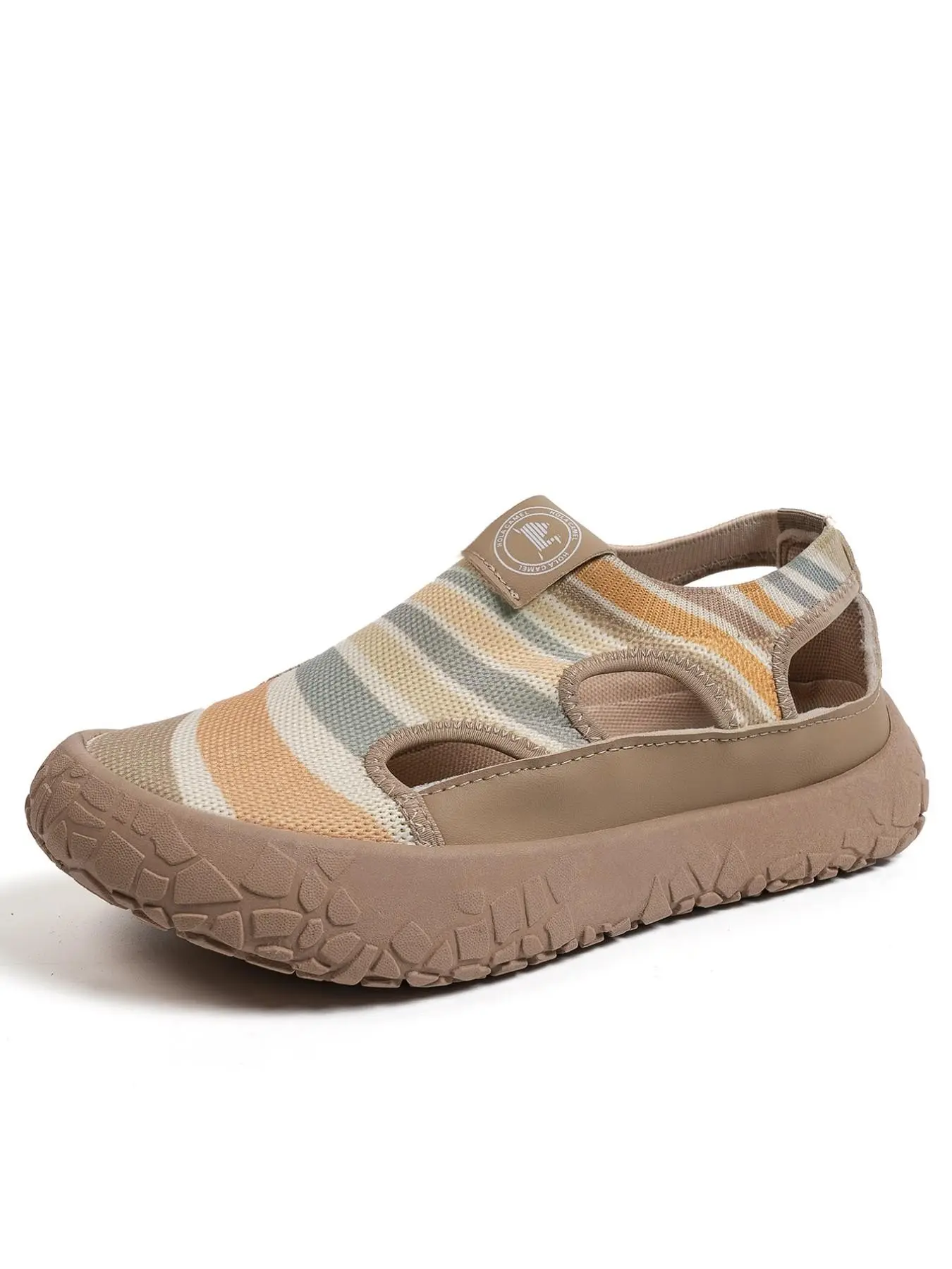 Women's Fall New Round Toe Striped Mesh Sandals, Outdoor Hiking Beach Shoes, Fashion Casual Low Heel Comfortable Flat Slippers