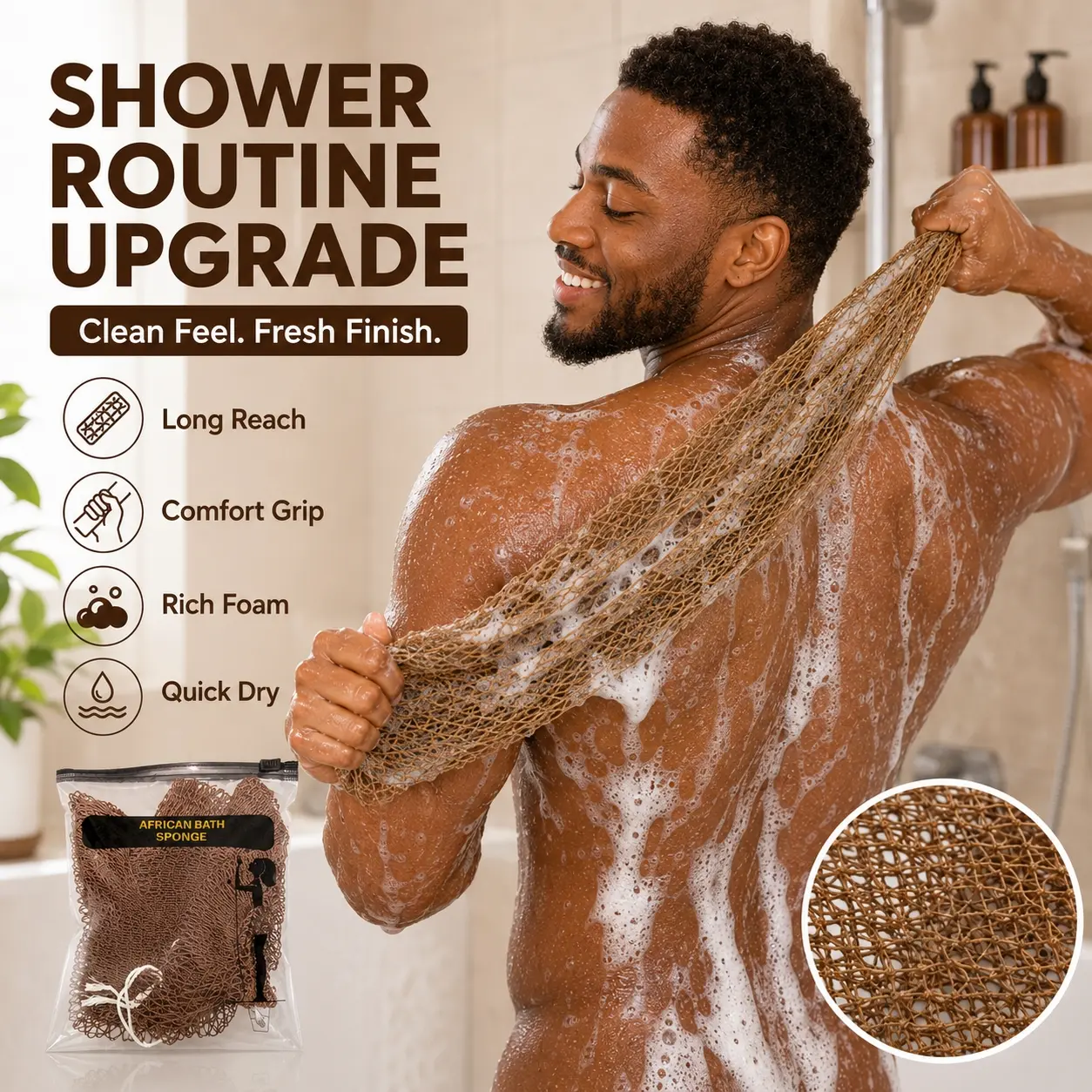 African Exfoliating Net Sponge, Ethically Sourced Nigerian Body Scrub Net, Fast Drying Porous Bath Sponge for Deep Skin Exfoliation