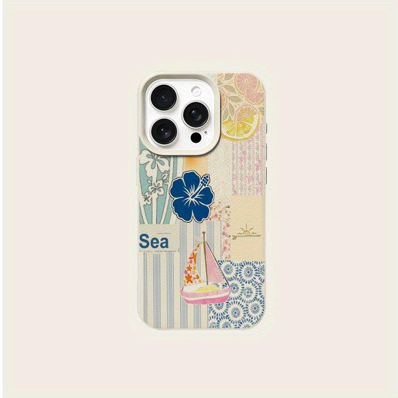 Phone Case - Fresh Seaside Collage Art Patterns Suitable for Iphone 16 Pro Max Cases, Compatible with Iphone 15 Pro Max/14/16 Plus/15/13 Pro/12/11. Easy TPU, Drop-Resistant, Stylish Protective Cover with High Aesthetic Appeal