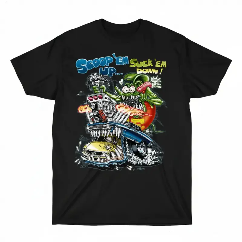 🏁🔥🚗 Ed Roth Rat Fink Graphic T-Shirt, Vintage Hot Rod Kustom Kulture Tee, [100% Cotton] Unisex Streetwear Shirt, Retro Car Culture Racing Style Tee, Soft Breathable Casual Crew Neck Top, Classic Automotive Art Tee, Gift for Car Enthusiasts & Gearheads