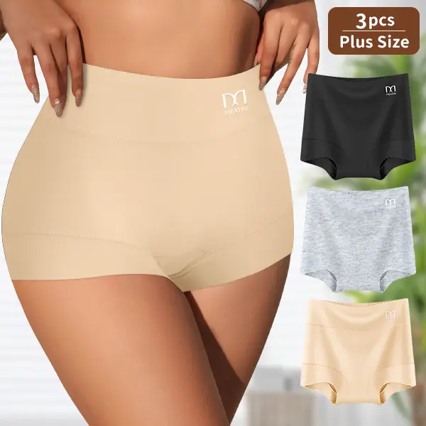 QUASTI 3Pcs Plus Size Mid High Waist Cotton Women’s Boxer Briefs, Full Coverage No Ride Up Non Chafe Boxer Briefs, Soft Breathable Curvy Panties for Daily Yoga Sleep Work,Underwear for Curvy Body,0XL-4XL