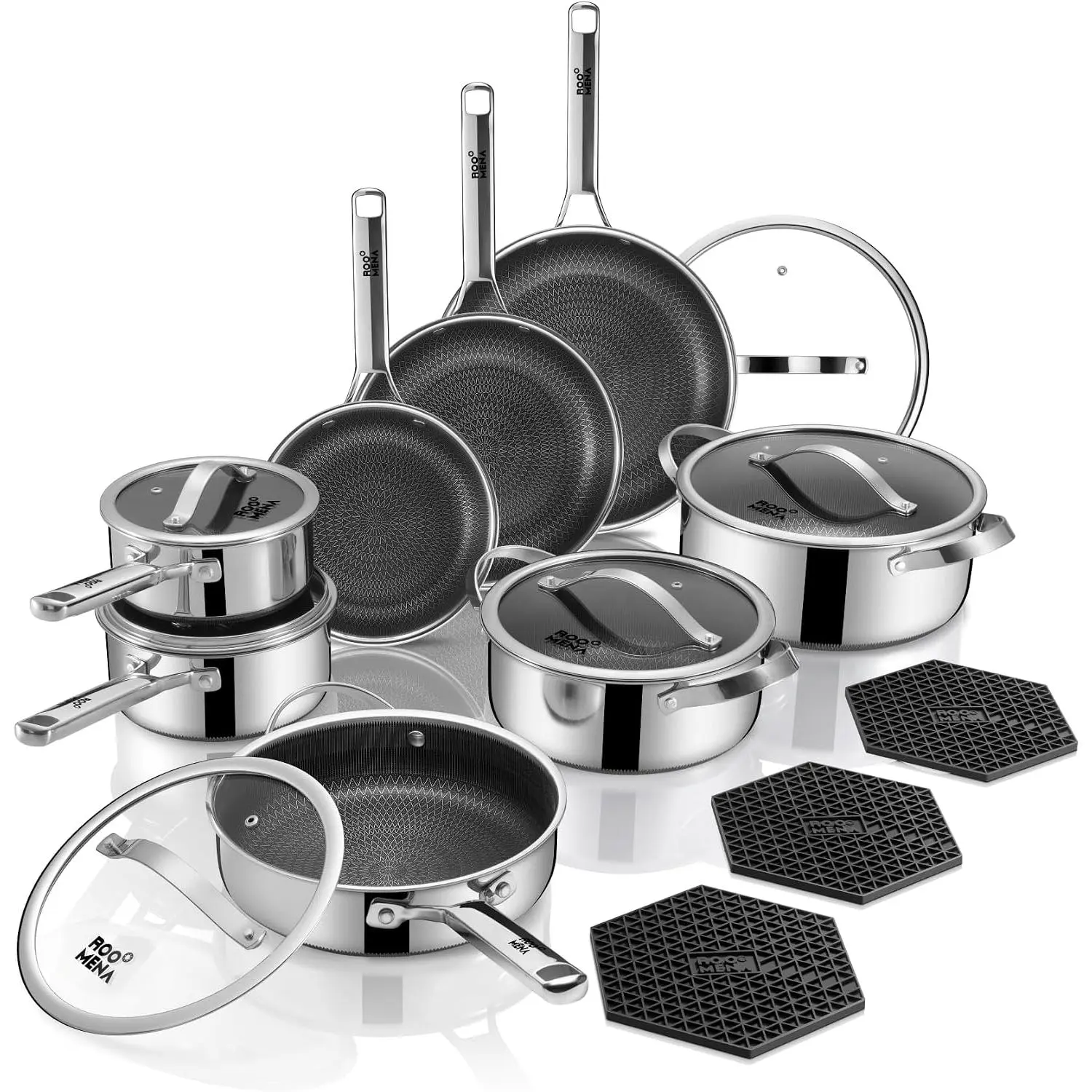 Pots and Pans Set Hybrid Stainless Steel, 10 count Nonstick Cookware Set