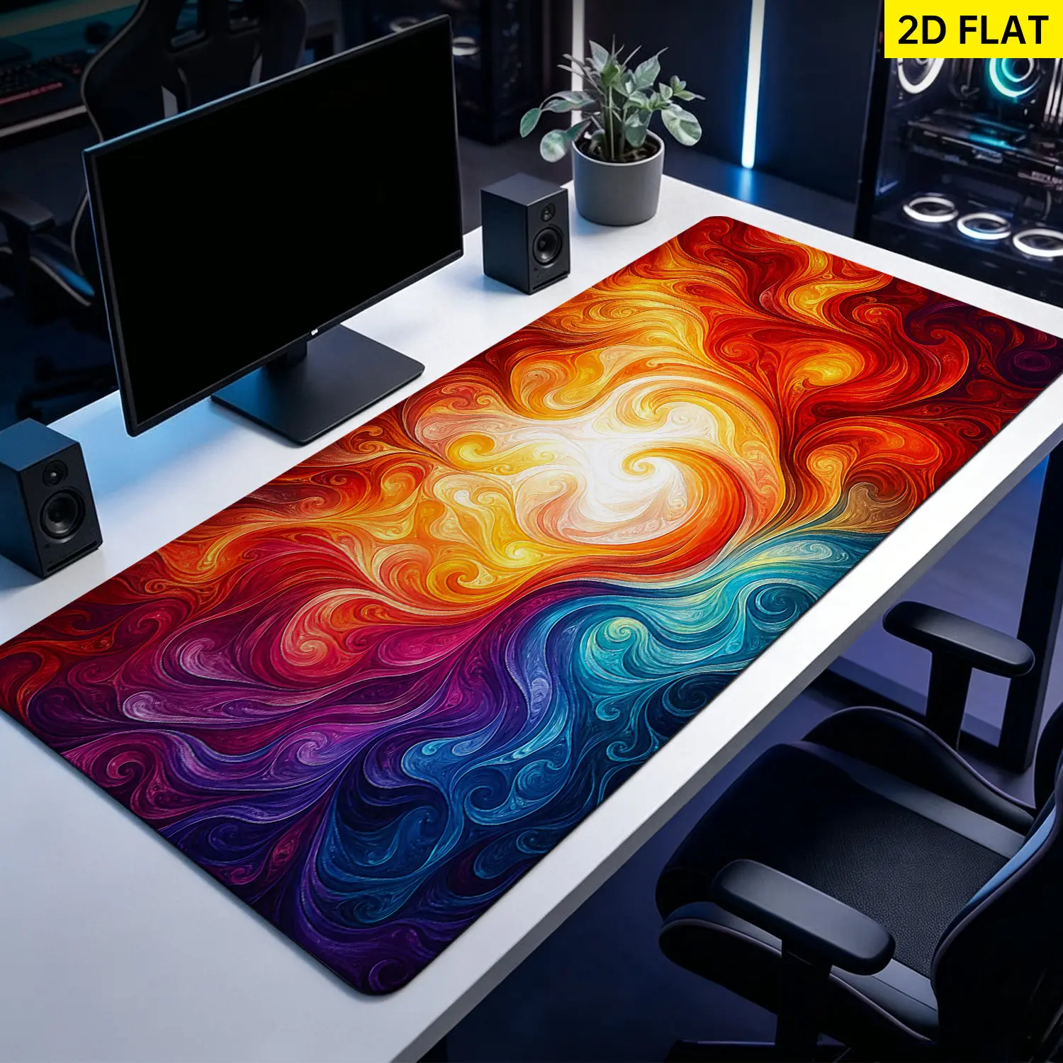 Extra Large Abstract Print Fluid Swirls Mouse Pad with Rubber Base, Multi-Size, Non-Slip, Washable, Lock Edge, Premium Multipurpose Desk Pad for Office, Gaming (for Gamer Users, Desktop Protection & Gifting), Precision Move