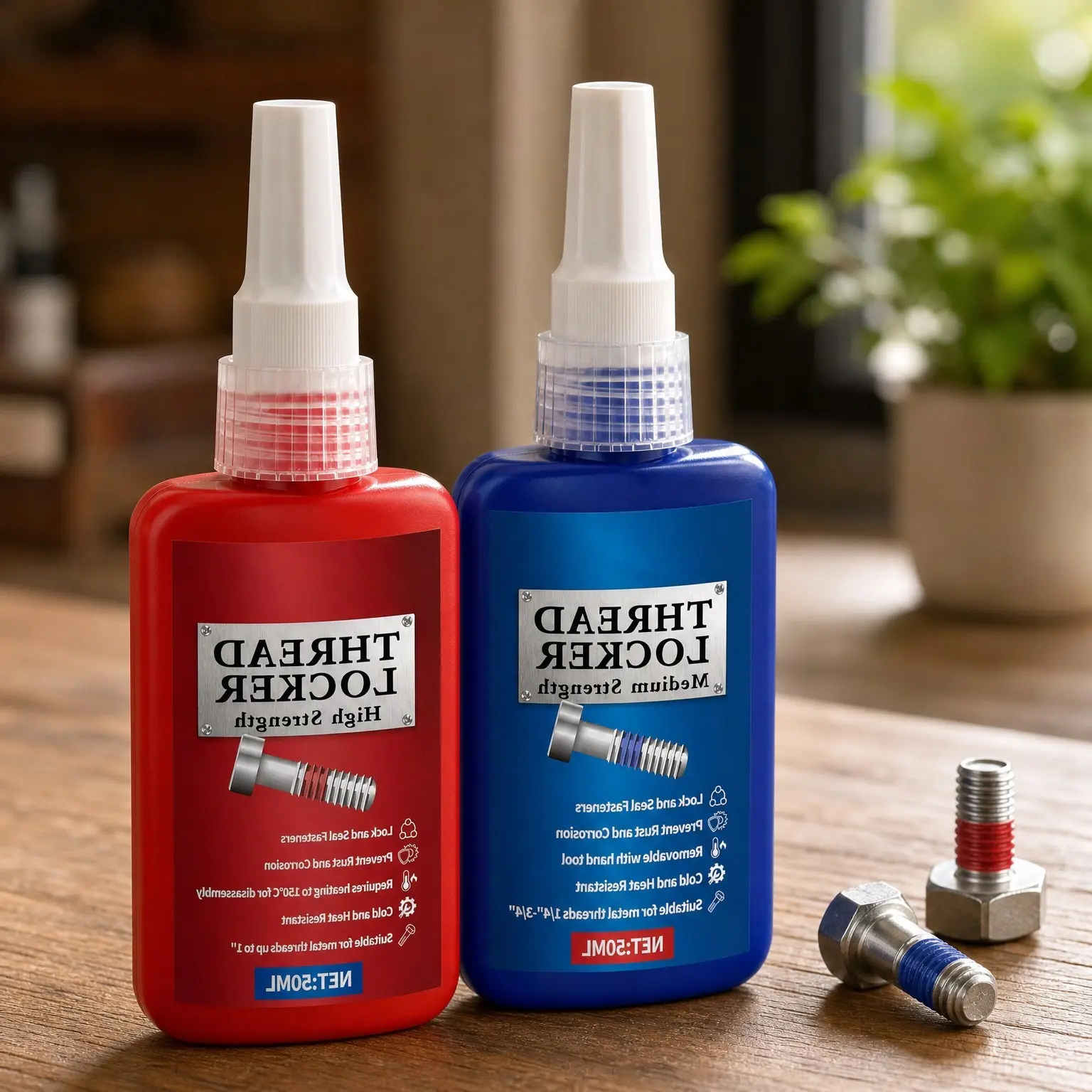 Medium & High Strength Thread Locker for Nuts, Bolts, Fasteners and Metals, Prevents Loosening and Leakage, Blue and RedGift