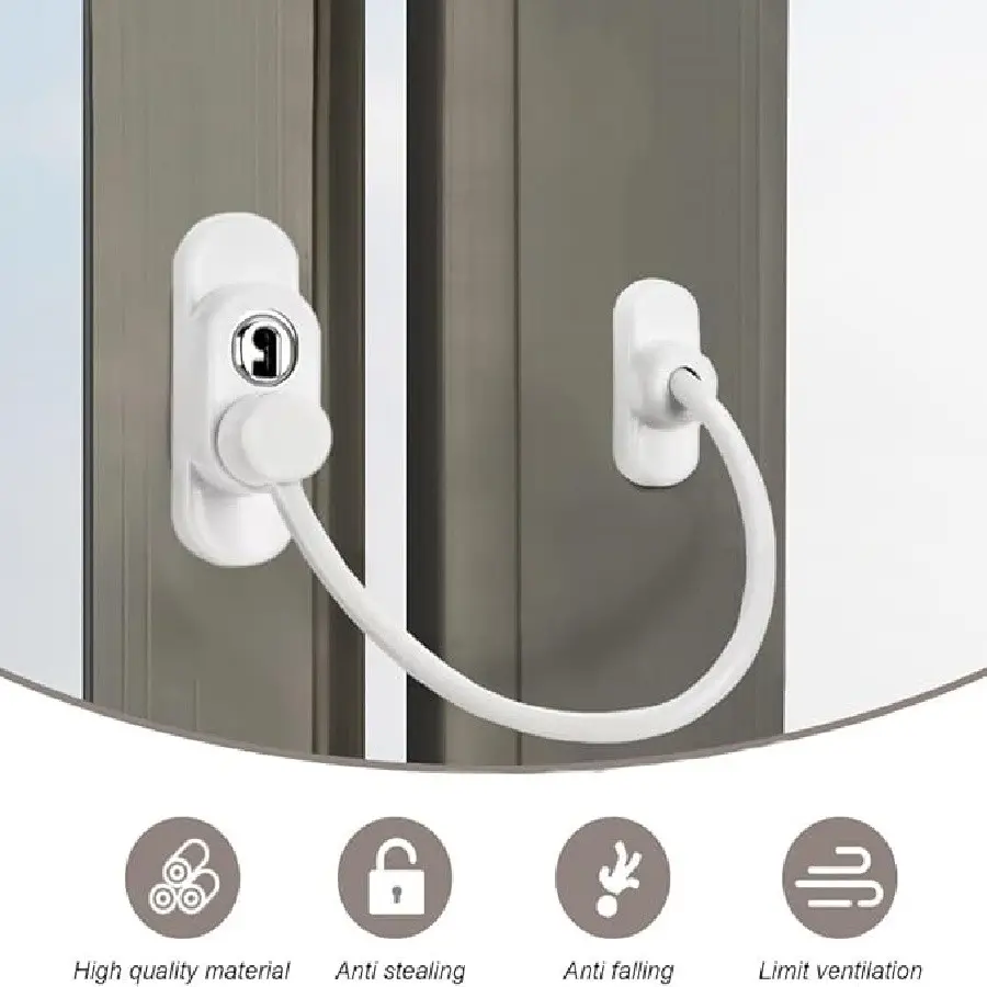 2-Pack Lockable Window and Door Stopper Set, Anti-Theft Security Lock Kit, Durable Metal Material, Includes Key and Screw Installation