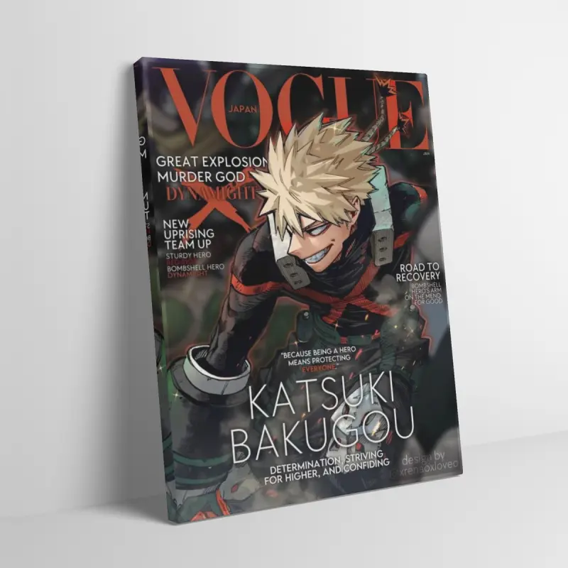 Katsuki Bakugo Vogue Cover Canvas Home Wall Art for Adult Fans, Mid-century Modern Black Flash Manga Wall, Y2K Y3K Aesthetic 1980s Retro Cinematic Poster, Anime Fashion Magazine Print for Trendy Girls, Print Design, Wall Prints