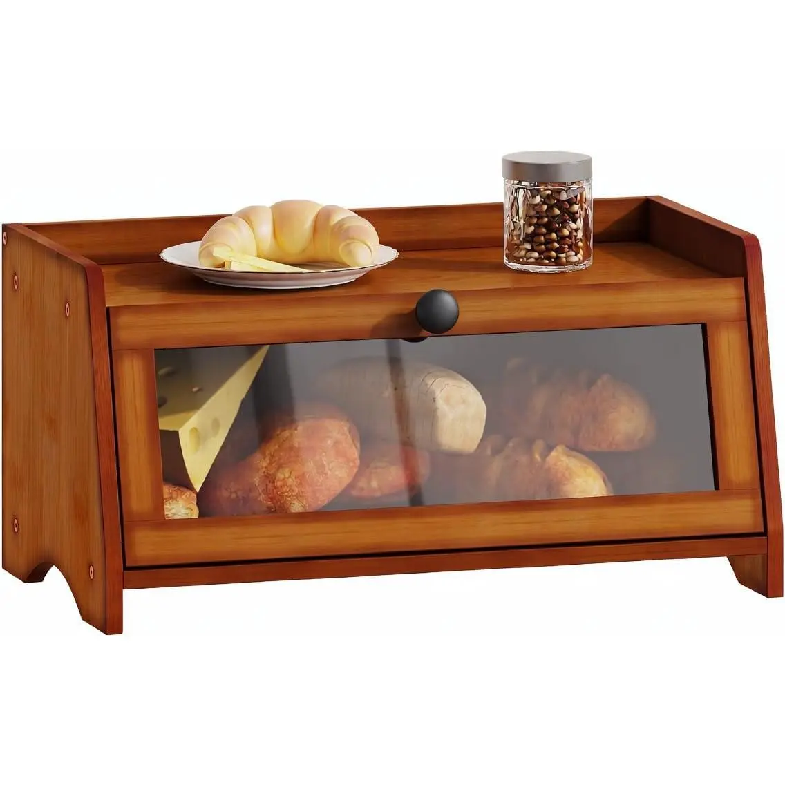 Bread Box for Kitchen Countertop, Bamboo Bread Box for Homemade Bread, Wooden Farmhouse Bread Storage Container, Large Bread Bin Organizer for Counter Cabinet Pantry, Brown