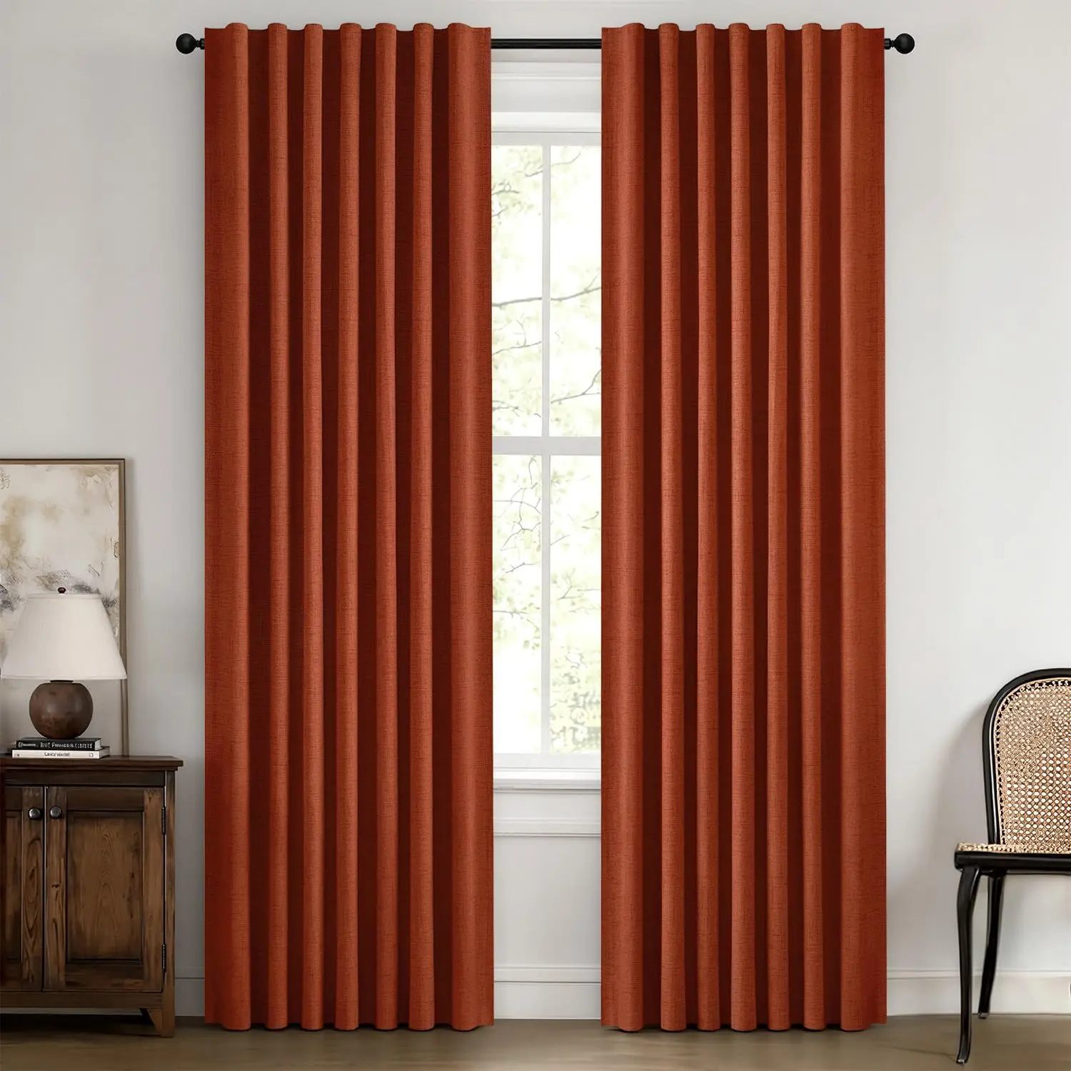 Fall 100% Blackout Curtains 42 x 84 Inch Burnt Orange 2 Panels |   Thermal, Room Darkening Drapes for Bedroom Living Room, Back Tab Rod Pleated, Luxury Decor