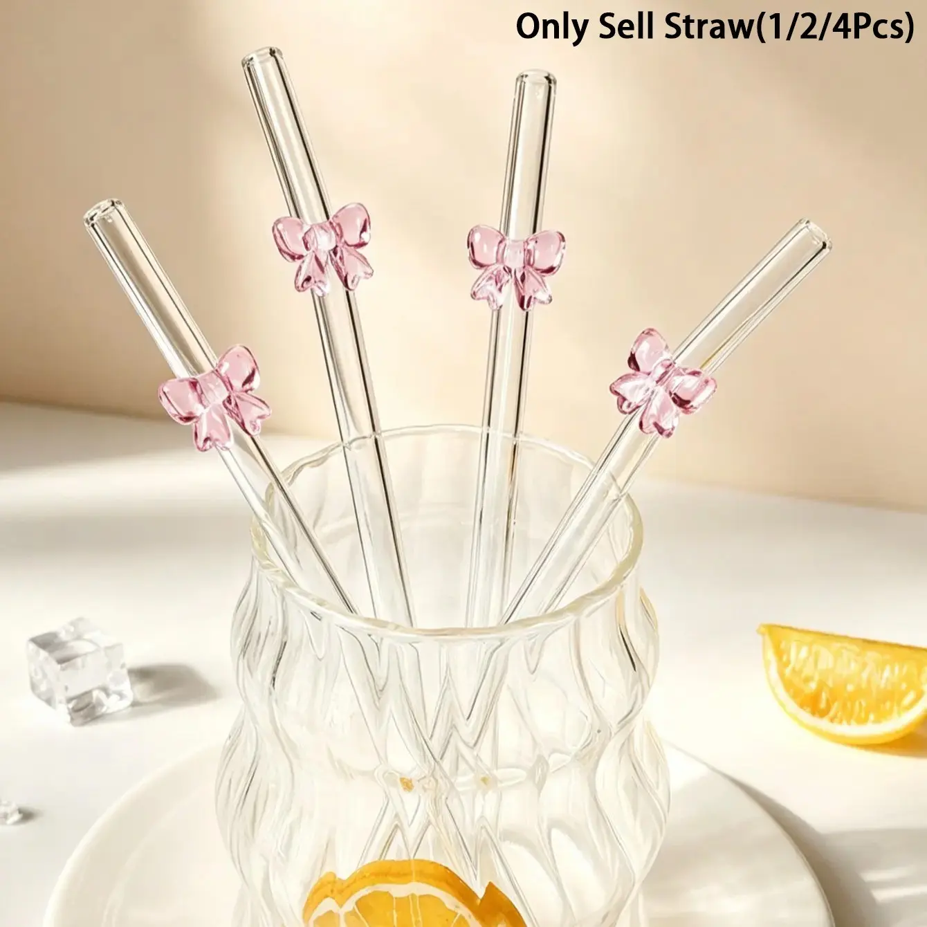 Cute Bow Glass Straw Set, Reusable Bent Thick Glass Straws, Kitchen Accessories, Cold Drinks, Coffee, Juice, Party Supplies