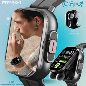 EFFEOKKI 2 in 1 Smart Watch with Earbuds Inside Wireless Calling NFC Fitness Tracker TWS Music Enjoyment Multi Sport Modes Step Counter Compatible Android iOS Smartphone, A Smart Choice for Men on the Go