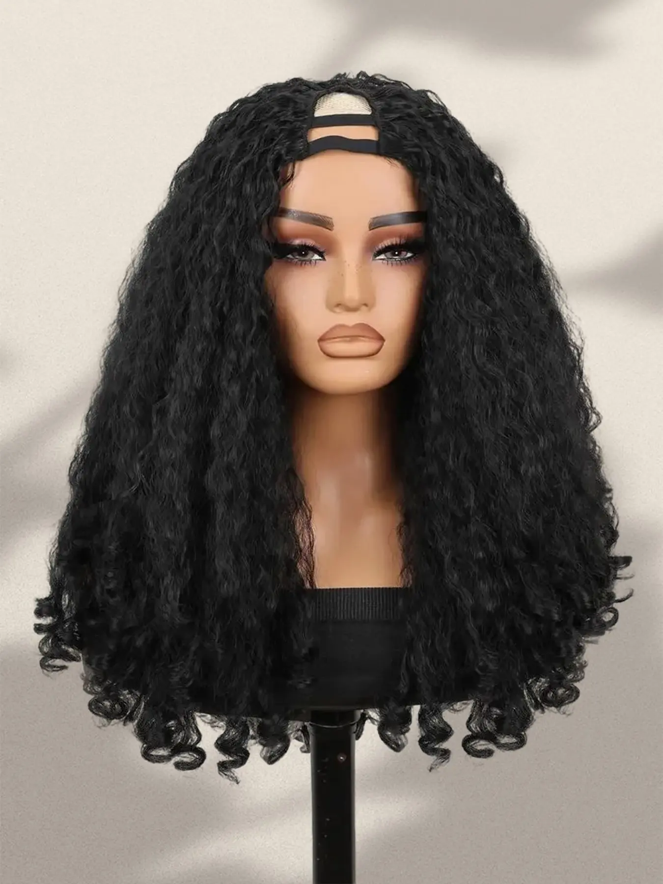 Afro Curly V Part Wig Synthetic Afro Wigs for Black Women Natural Texture with Unique Bouncy Curls in the End 20 Inch Soft Synthetic Curly V Part Wigs for Daily and Party Glueless Curly Wig Natural Looking Wigs Kinky Curl Wig