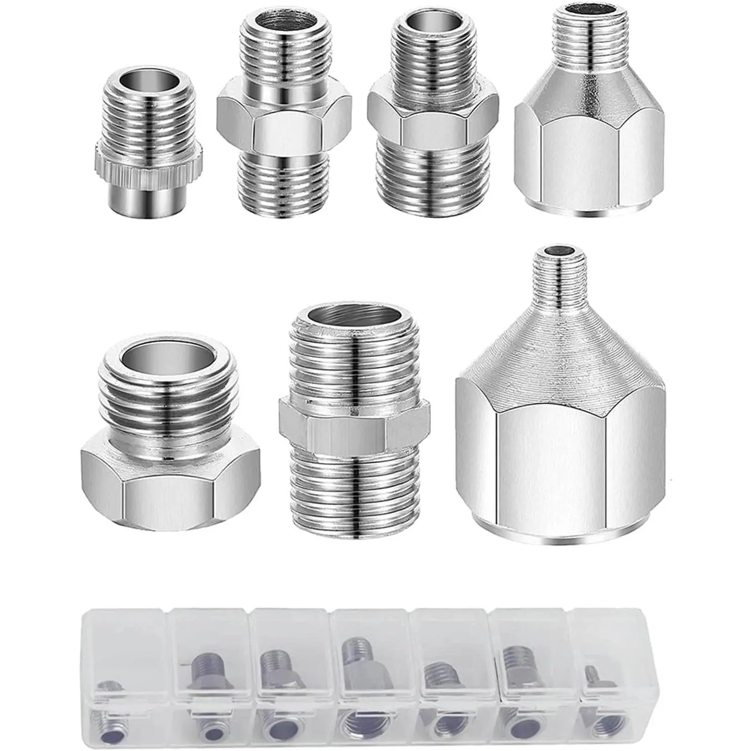7-  Adapter Set, Multi-Size Fitting Connector Kit (1/8", 1/4", M5 Threads),  Metal Male & Female Converter Couplings for Air Compressor & Hose
