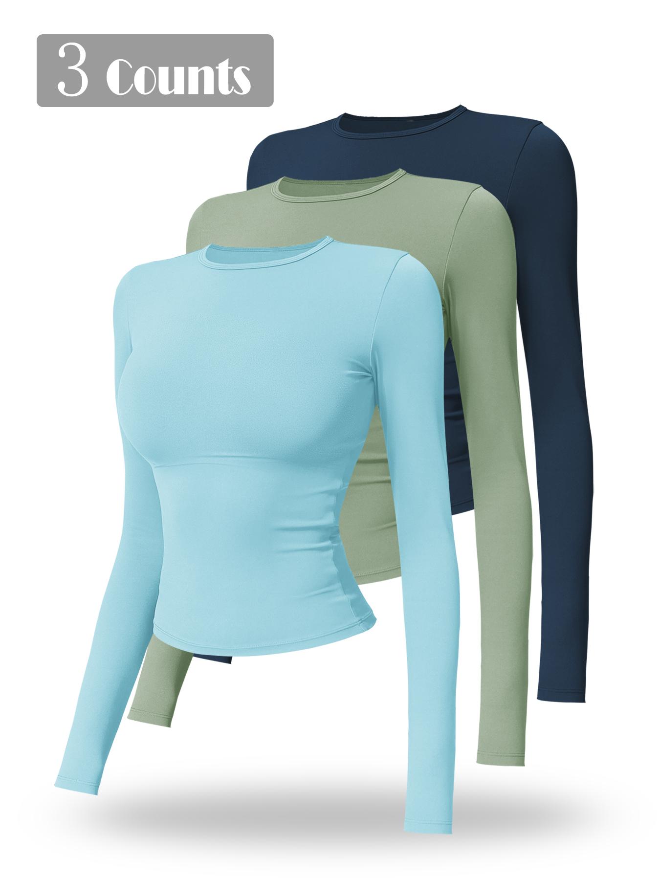 Women's Solid Long Sleeve Sports Tee, Sporty Round Neck T-shirt for Yoga Gym Workout Running, Ladies Sportswear for Spring & Fall, Gym Performance Top