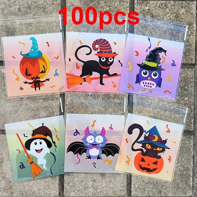 100 Halloween Cartoon Pumpkin Ghost Candy Bags, Snowflake Toffee Jelly Bean Cookies Independent Packaging, Festival Party Gift Sealed Bags