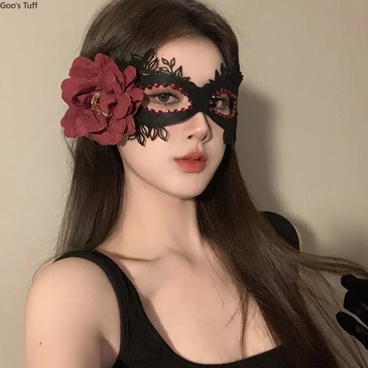 Adult Black Floral Accent Half-Face Eye Masquerade Mask, Festive Party Costume Accessory for Masquerade Balls, Special Events, Accessories, Half-Face Mask