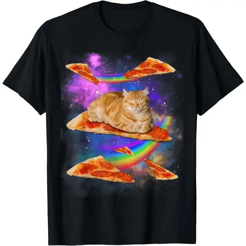Funny Galaxy Cat In Space Cat Riding Pizza T-Shirt