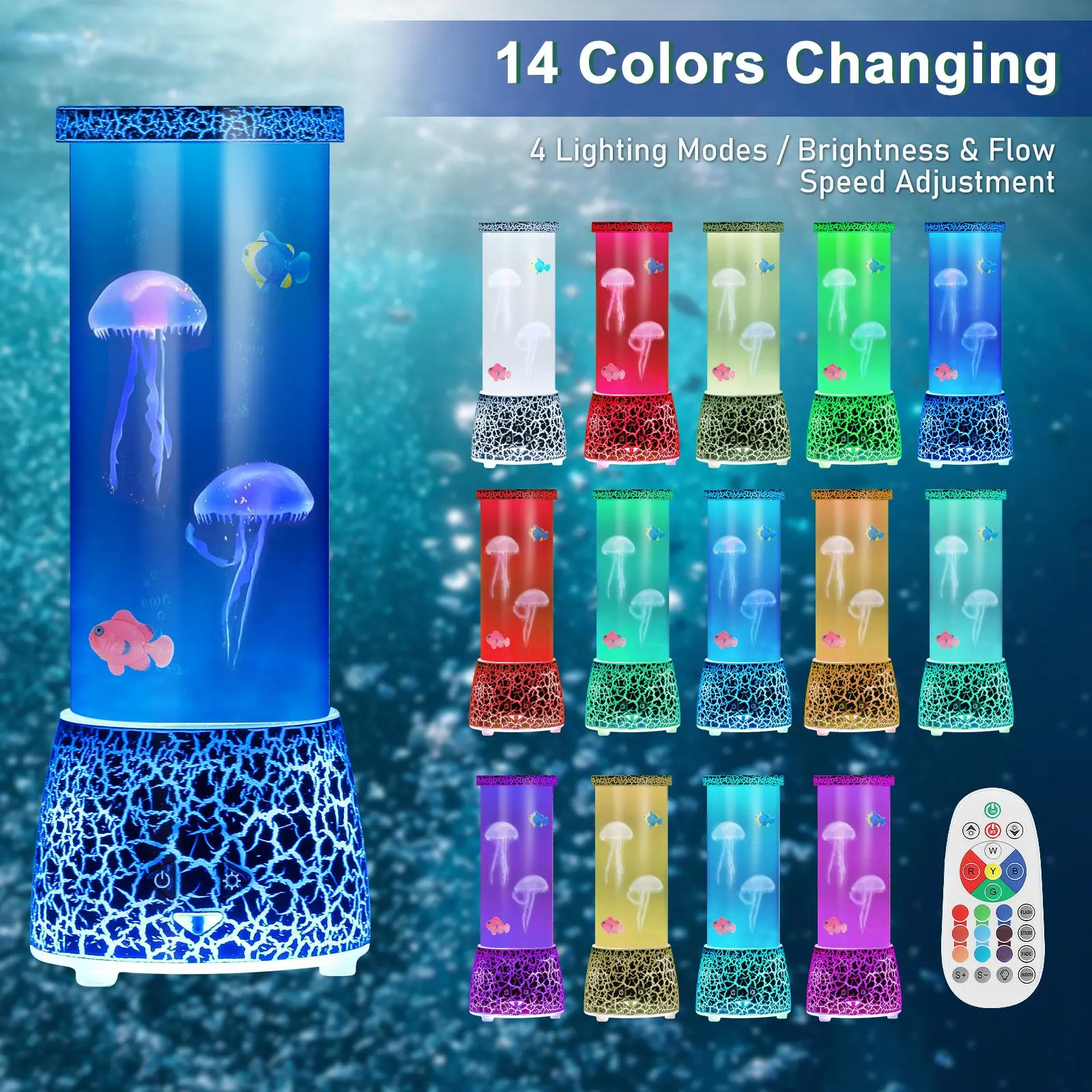 14-Color Changing Jellyfish Mood Night Light, Calming Ocean Home Decor Lamp, Relaxation Gift for Kids’ Bedrooms & Offices, Perfect for Holidays, Christmas & Halloween