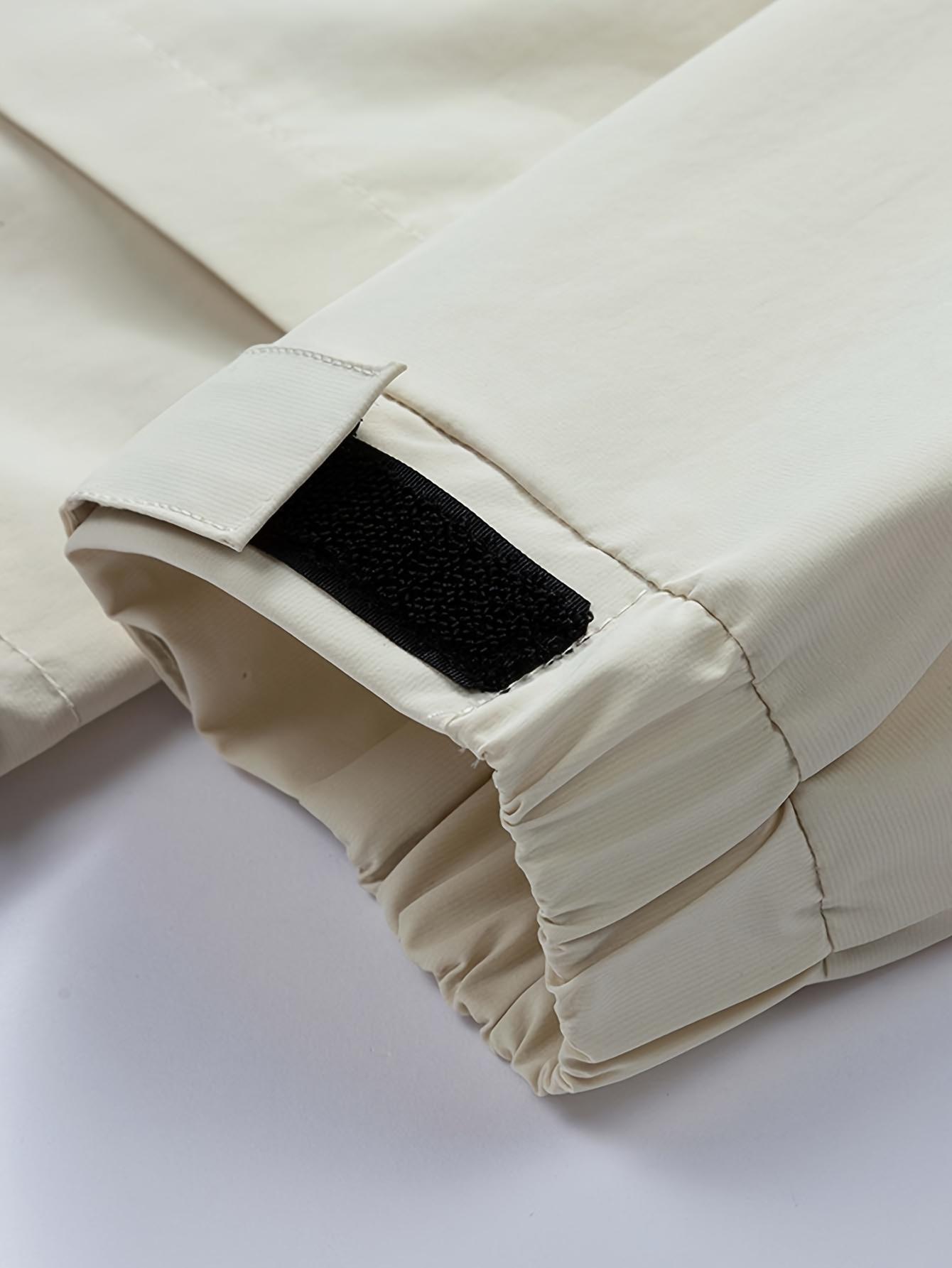 UOSO Men's White Hooded Jacket with Black Zipper & Loose Fit - Heavy-Duty Windproof Shell Coat for Hiking, Skiing, Snowboarding|   Spring/Fall Outdoor Jacket with Lettering & Logo Design, Pockets|   Winter Sports Apparel (No-Stretch Fabric, Hand Wash/Dr