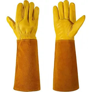 Thorn Proof Gardening Gloves  Men & Women, Long Cowhide Leather Rose Pruning Gloves with earm Protection, Puncture Resistant Gauntlets  Cacti, Blackberries & Yard Work(Butter Yellow,Medium)