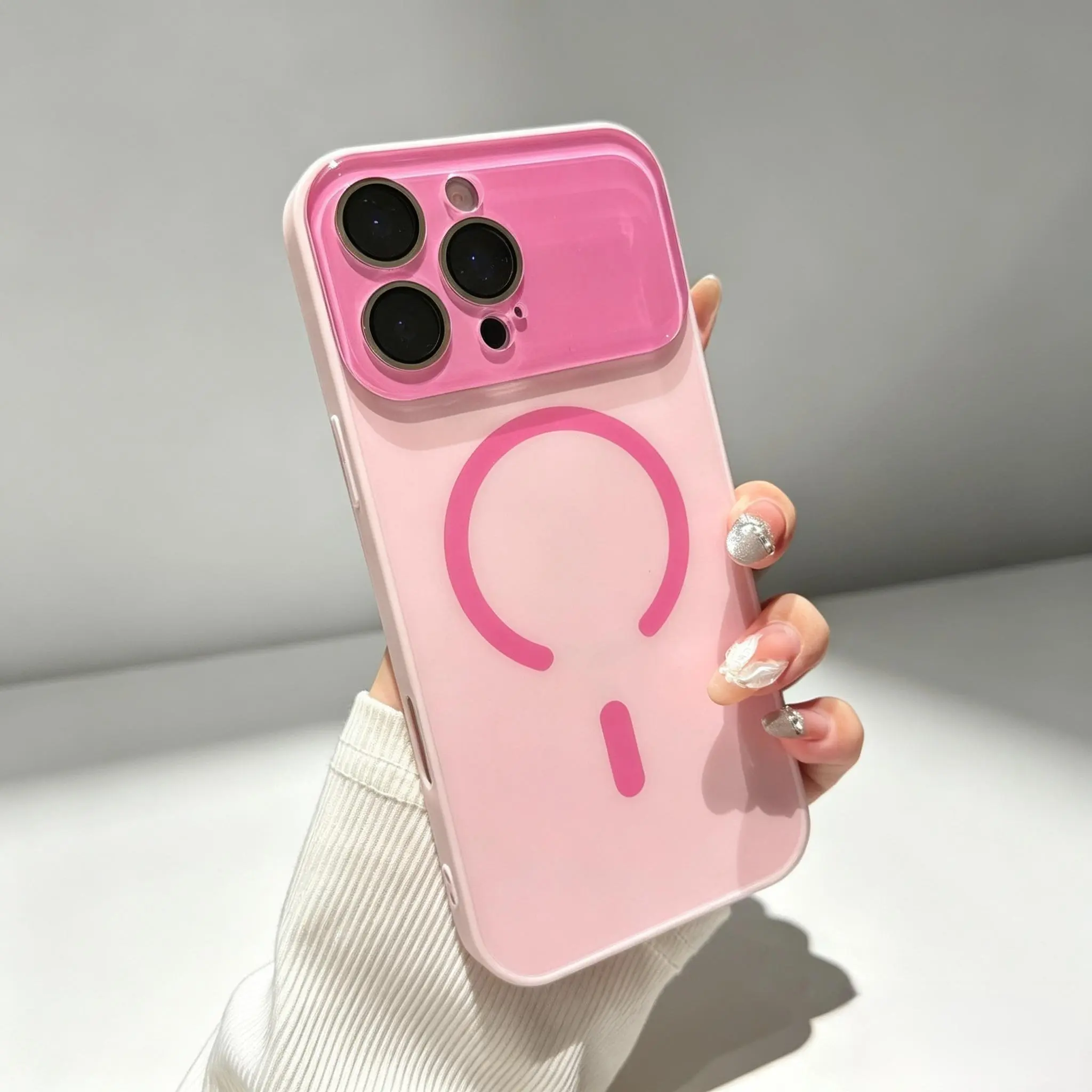 Magnetic Smartphone Case for iPhone 17/16/15 Pro Max - Pink Acrylic Back, Frosted Frame, High-Transparency IMD Tech, Durable, Secure Grip, Smudge-Resistant, MagSafe-Compatible for Easy Wireless Charging, Handheld Cellphone Devices Protection