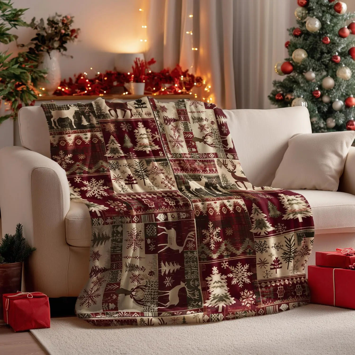 Horaldaily Christmas Red Reindeer Snow Flannel Throw Blanket - Durable Fade-Resistant Soft Fuzzy Plush Fleece, for Couch Bed Lounging, Ideal Gift for Adults (Perfect for Thanksgiving, Valentine’s Day)