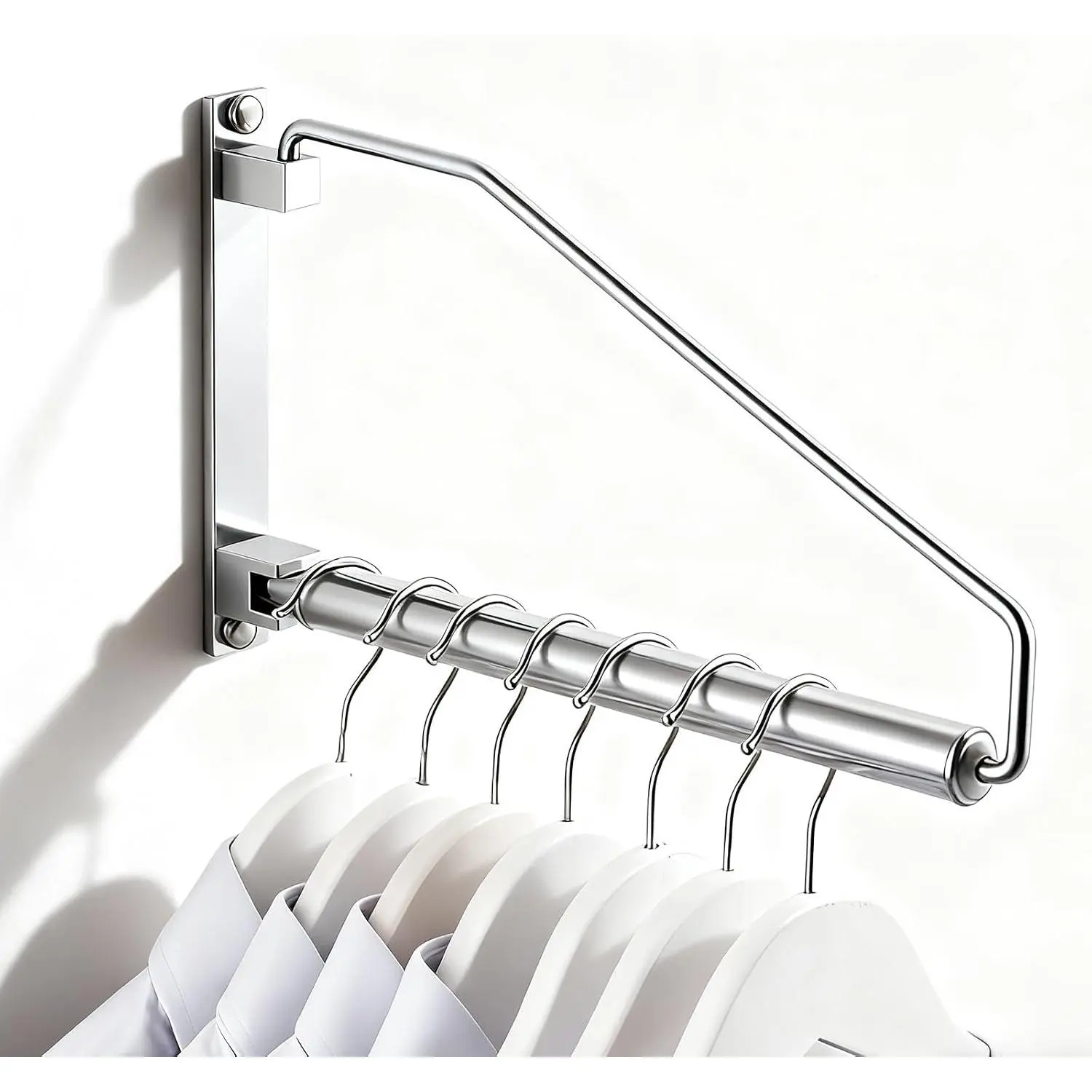 Laundry Hanger, Wall Mounted Clothes Hanger with Swing Arm Holder Brass  Drying Rack Space Saver,Chrome