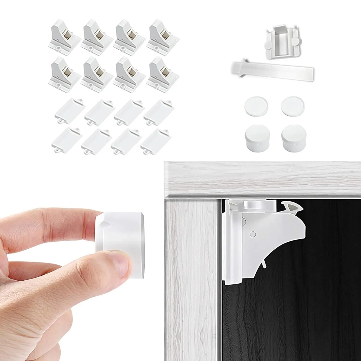 Adhesive Magnetic Cabinet Locks for Babies (8 Locks and 2 Keys), No, One Size