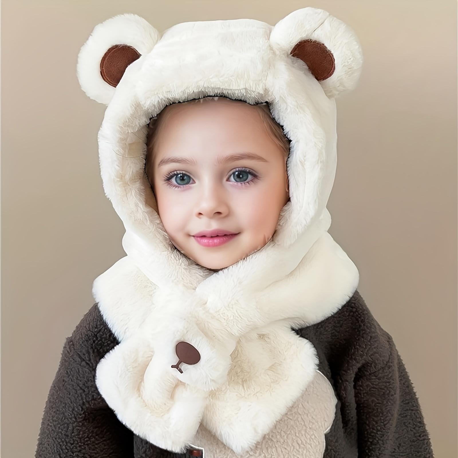 NewNewKids Cartoon Hooded Hat and Scarf Combo - Thickened Warm Ear Protection Skiing, Parties, Outdoor Activities - 100% Polyester Knit, Solid Color - Fits Ages 3-7