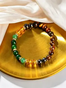 Trendy Tiger Eye Stone Bracelet, Donglin Quartz, Fashionable Chain Print Design, All-Season Street Style Accessory