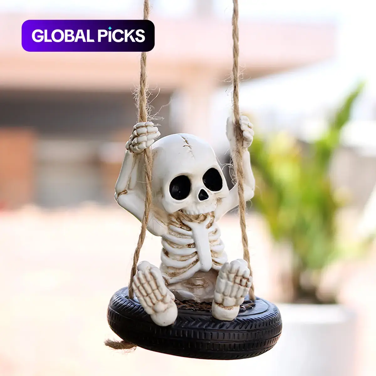 Cool Skull Statue Hanging Tire Swing, Halloween Ornament, Perfect Suspended Decor, Ideal for Doors Windows Fences, All Seasons Party Decoration