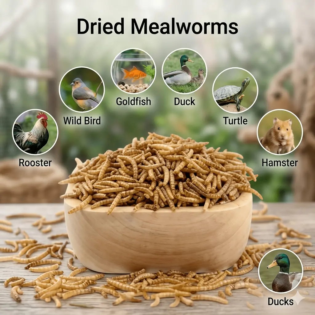 Dried Mealworms (0.22/1.1/5/10 LB Multiple Sizes) - High Protein Pet Feed for Chickens, Wild Birds, Fish, Turtles, Hamsters, Bulk Bag for Value, Resealable Packaging
