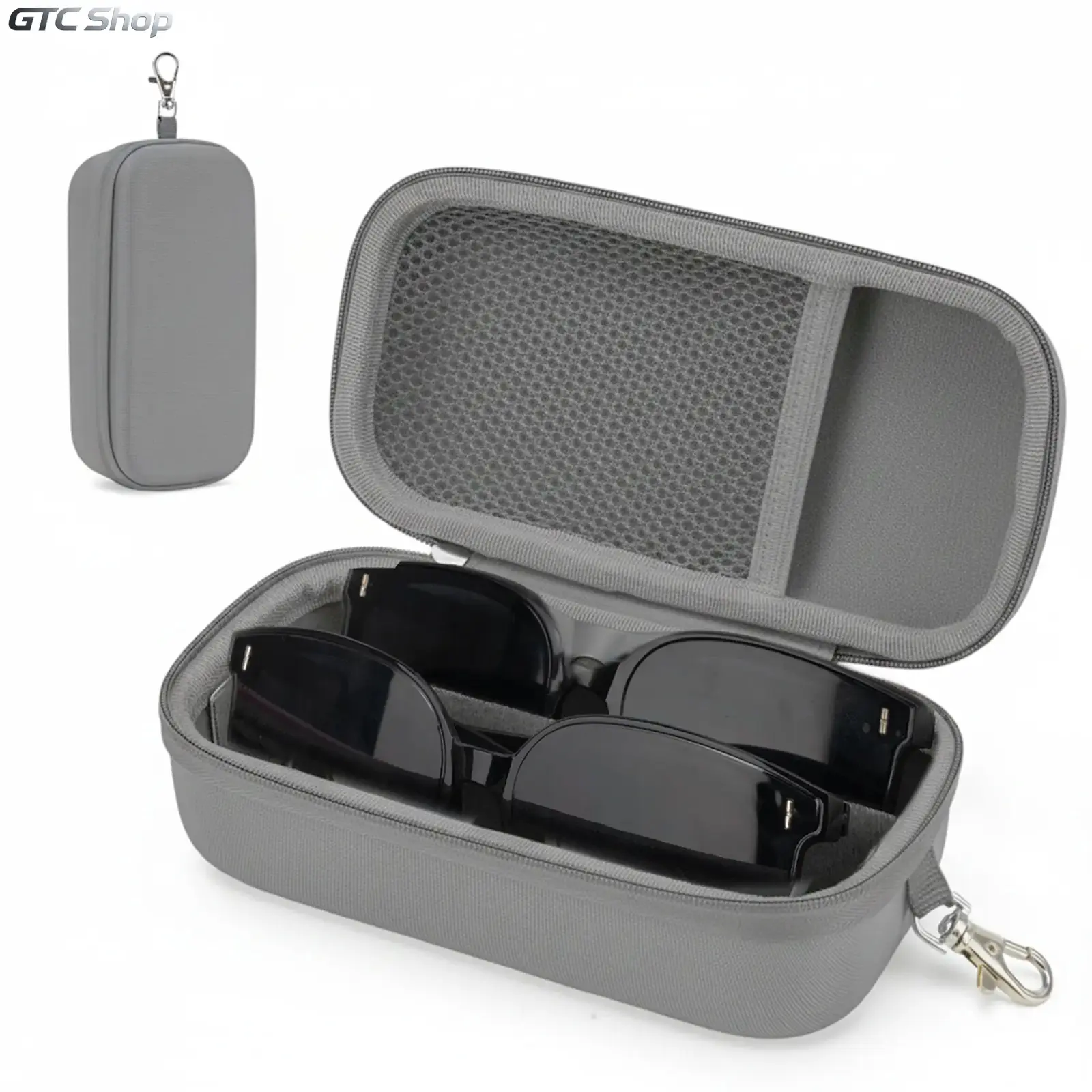 Double Eyeglass Case, Portable Sunglasses Organizer for Women & Men, Hard Shell Glasses Holder with Adjustable Slot & Clip, Protective Travel Storage Box