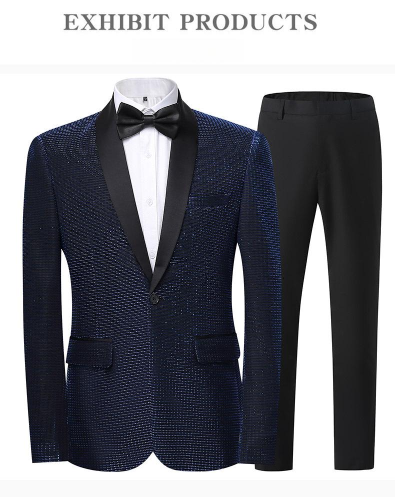 Men's Slim Fit Groom Tuxedo Suit  Korean Style Wedding Blazer & Pants Set, Business Casual Plaid Suit