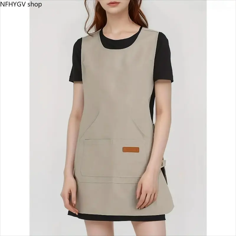 Waterproof Kitchen Apron Designed For Women, Simple Solid Color With Adjustable Lace-Up Back, Durable Stain-Resistant Fabric Built With Convenient Storage Pockets, Practical Household Accessory For Daily Cooking, Baking And General Home Cleaning Tasks