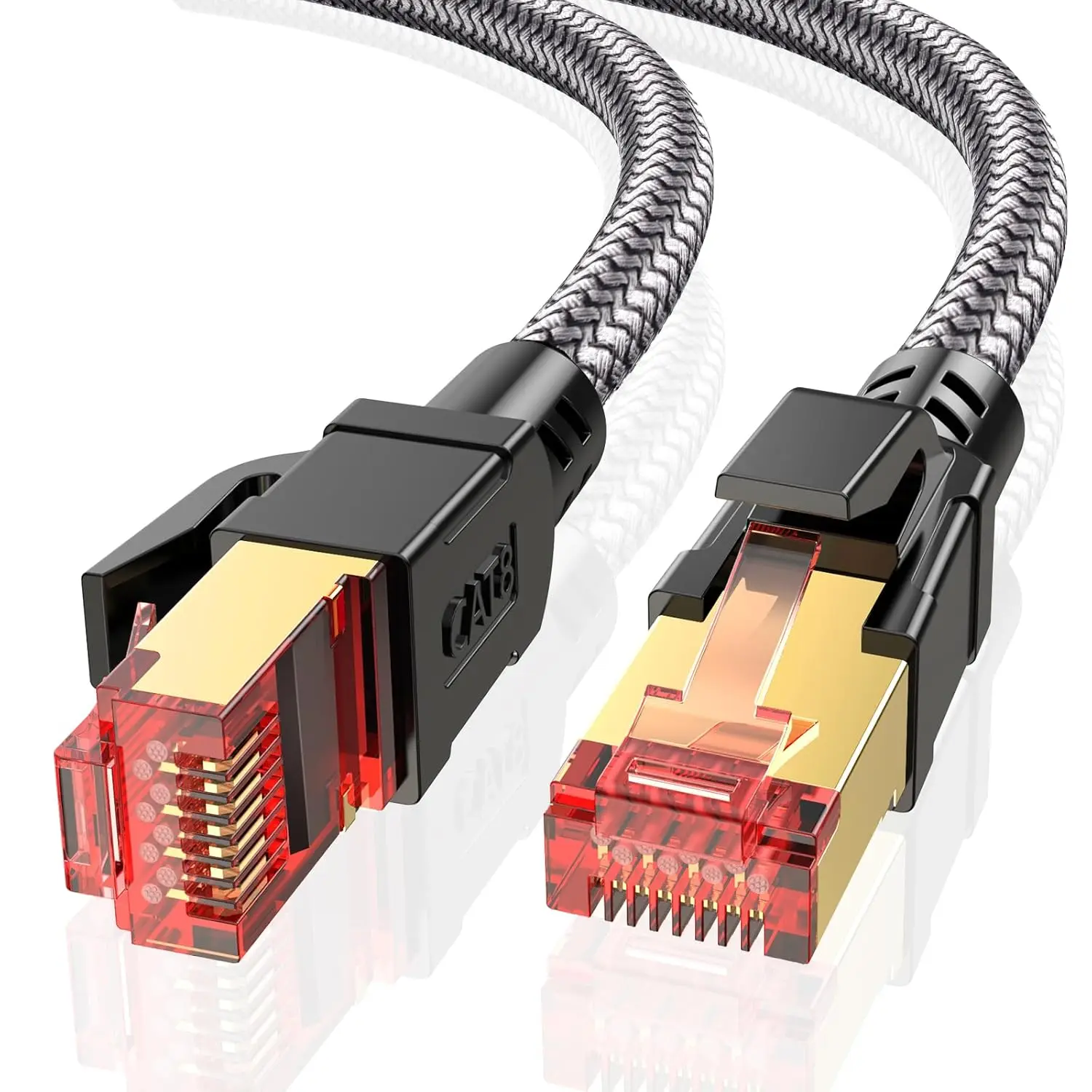 S/FTP Braided Ethernet LAN Cable, 8-Pack 1.5ft RJ45 Copper Patch Cord, 40Gbps 2000Mhz High-Speed Data Transfer, Anti-Interference for Gamers, Office Lan Devices