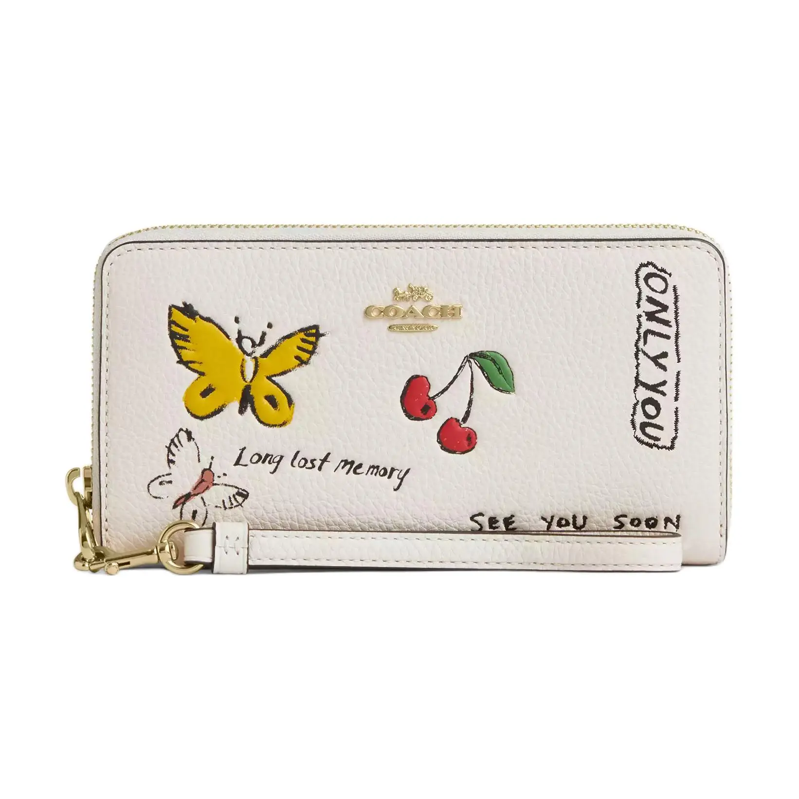 COACH Zip-Around 19 Long Wallet for Women – Sketch Print Leather, Classic Style, White