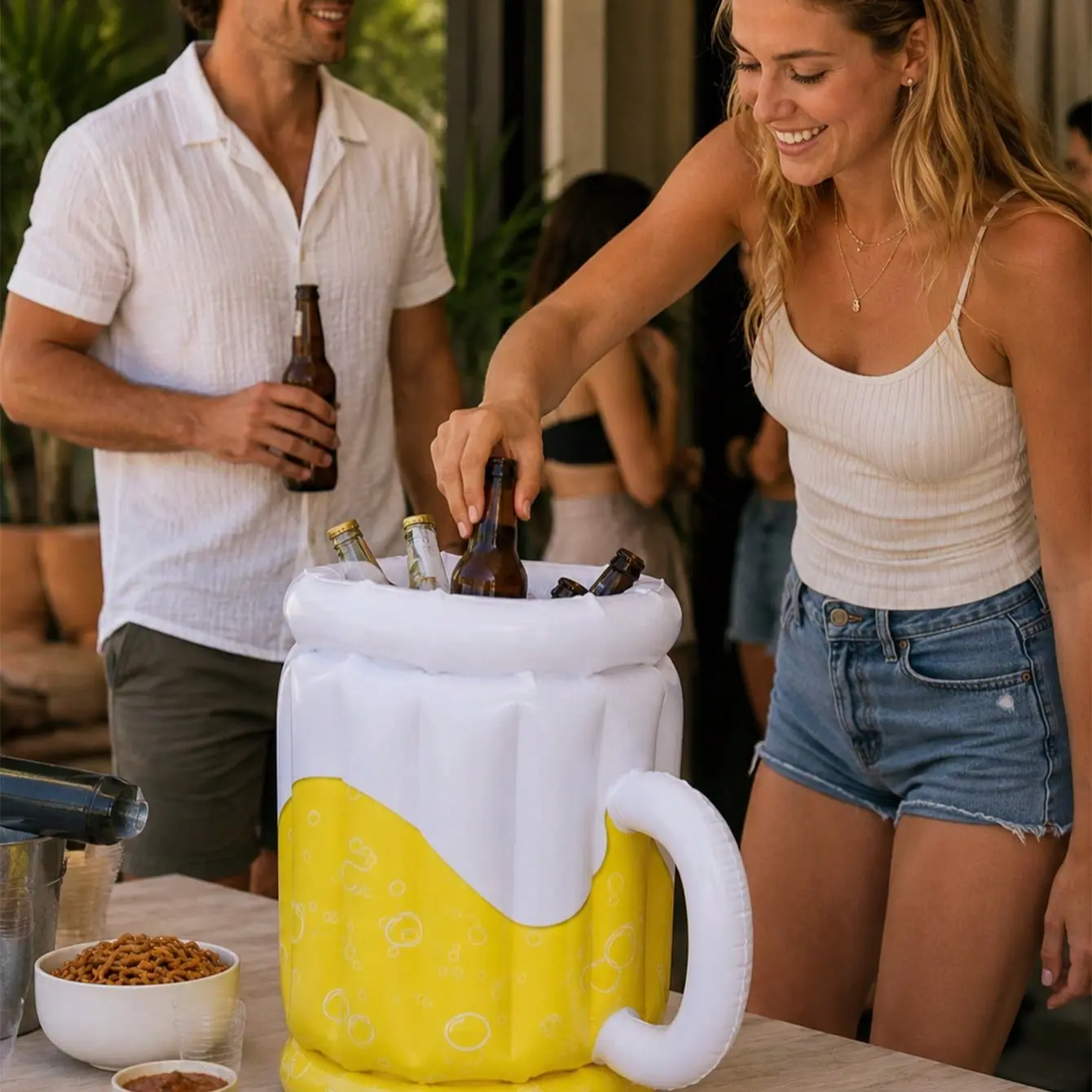 Inflatable Beer-Shaped Ice Bucket Cooler, Durable PVC Plastic, Floatable Portable Beverage Drink Rack, Ideal for Parties, Beach, Outdoor Activities, Home Bar Accessories