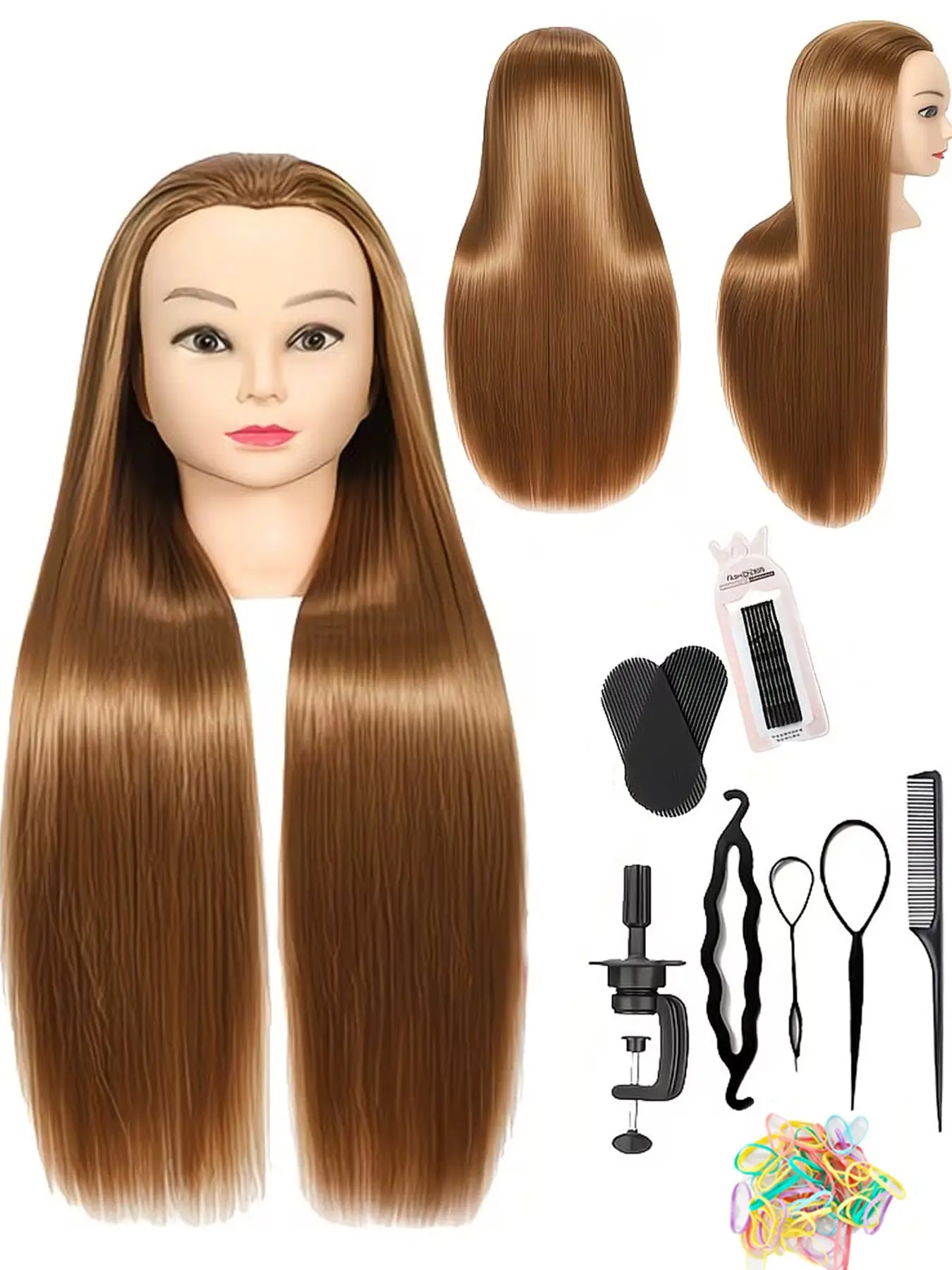 24inch/60.96 Cm Professional Realistic Mannequin Head with Clamp Holder & Tools, Ideal for Barber, Beauty College, Salon Practice, Hair Styling