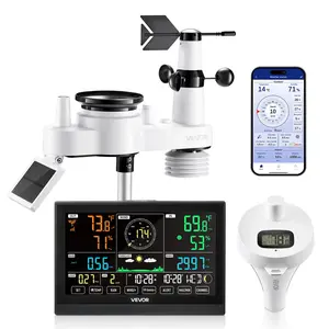 VEVOR 7-in-1 Wi-Fi Weather Station with APP, 7.5 in Display, Wireless Solar Powered Outdoor Sensor, with Pool Thermometer, Rain Gauge, Indoor Outdoor for Weather Forecast, Wind Speed, Pool Temperatur