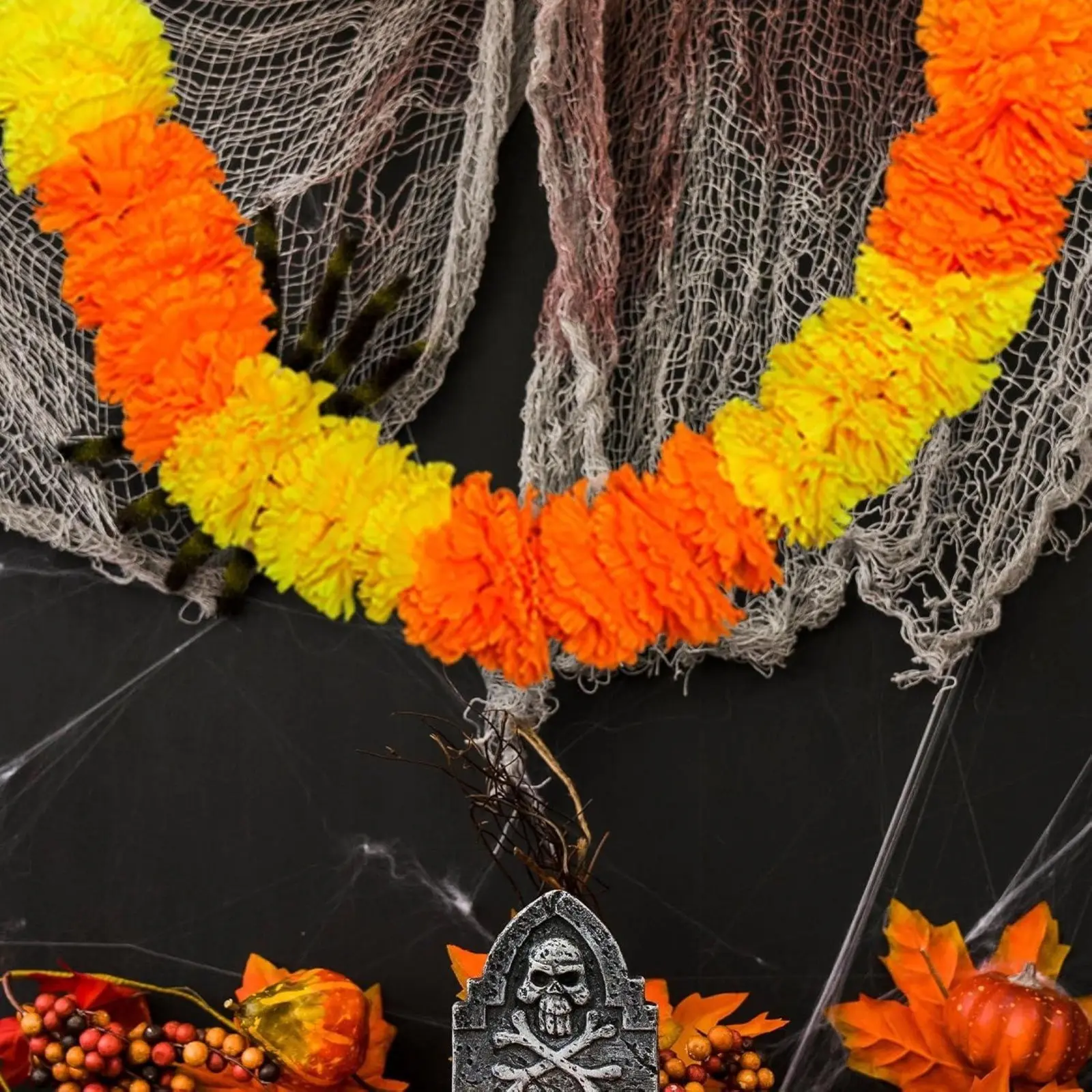 Marigold Garland Hanging Ornament Halloween Decor Festive Decoration Multifunctional Lightweight Mexico Day of The Dead Decoration for Festival, Yellow Orange